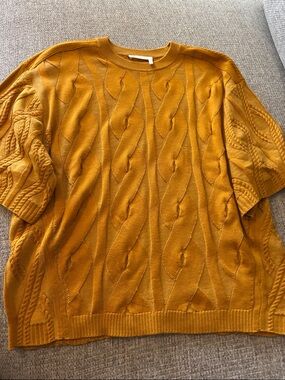 Chloé Mustard Cable-Knit Short-Sleeve Sweater